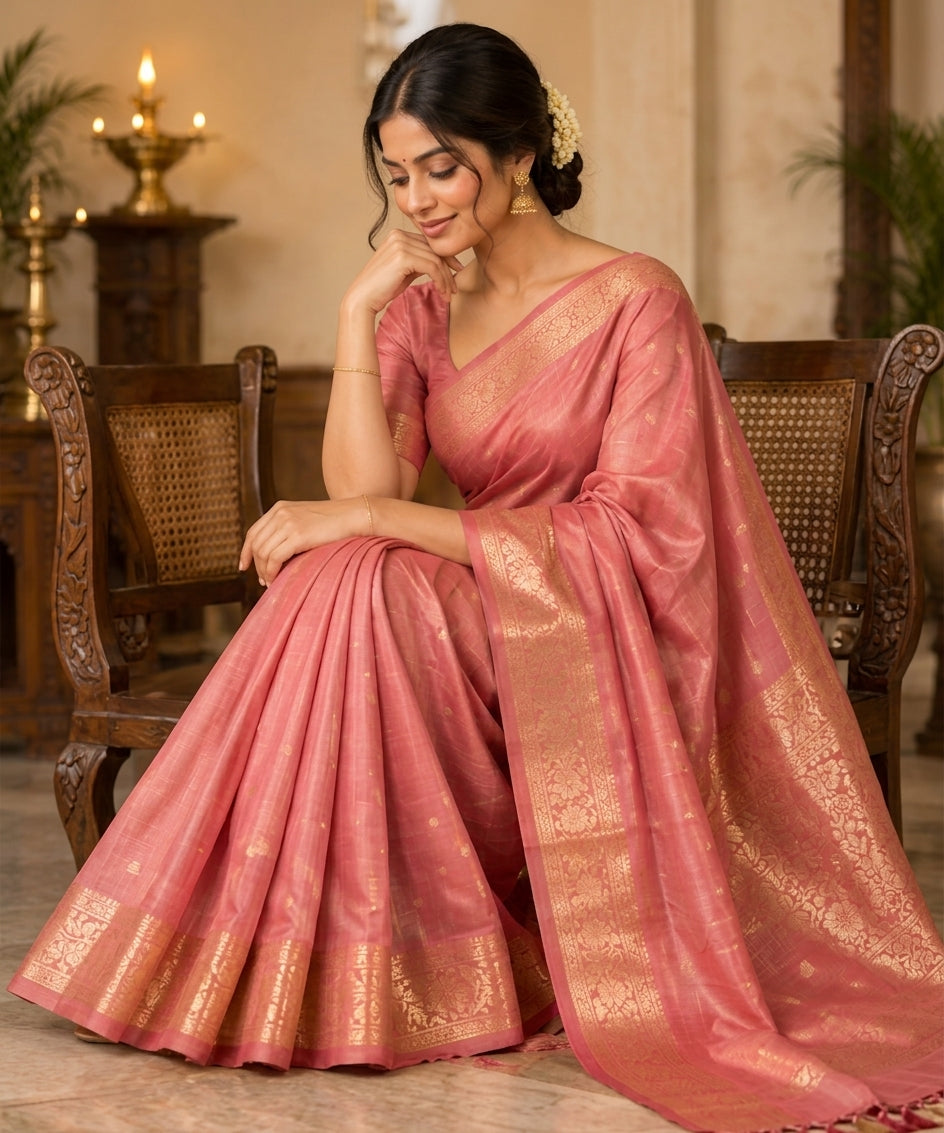Pink soft silk saree